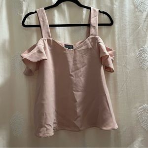 Blush Dusty Pink Cold Shoulder Flowy Top with Ruffle Flutter Sleeves